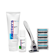 Timothy's Shaving kit with a 3 oz. shave cream, 5 blade razor system and a one ounce bottle of shave gel